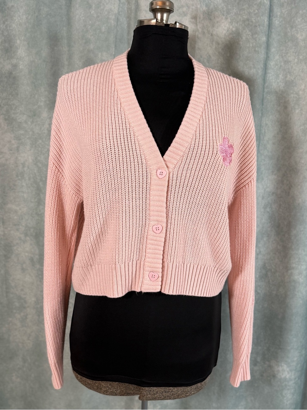 Juniors Pink Sakura Oversized Crop Cardigan Large